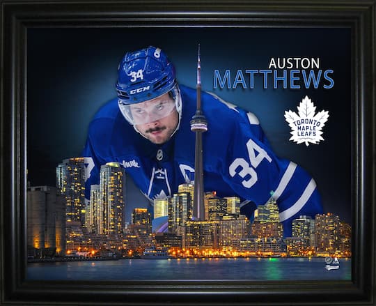 Auston Matthews 16" x 20" Framed Skyline Print Toronto Maple Leafs 20" x 16"